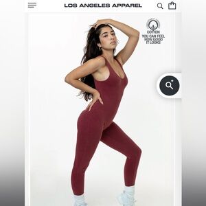 Los Angeles Apparel Burgundy Jumpsuit Sleek and Form-Fitting